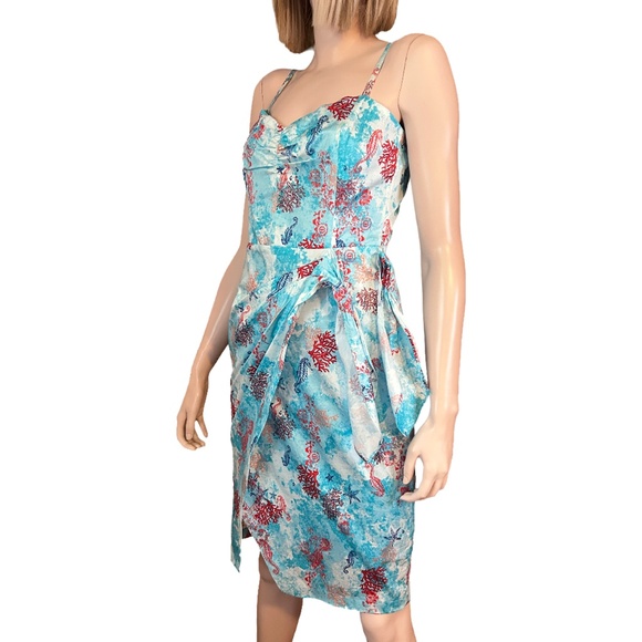 WHBM Breezy Cotton Faux Wrap Dress Ruch Lined Shirred Sexy Pleated Waist Detail - Picture 7 of 15